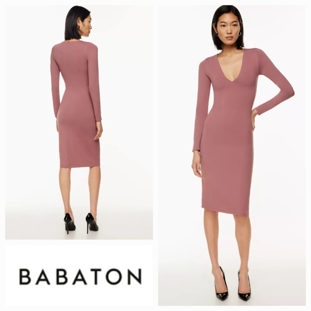 BABATON S Contour V-Neck Longsleeve Dress Red Willow Size Small Aritzia